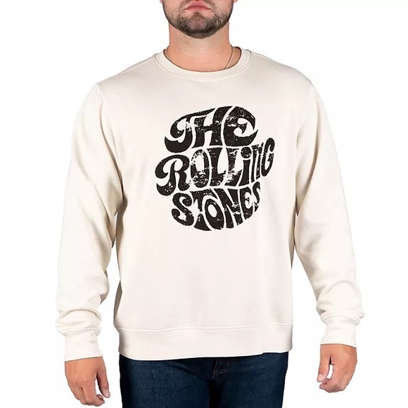 Rolling Stones Tongue Shrunken Crew Fleece, Heather Grey